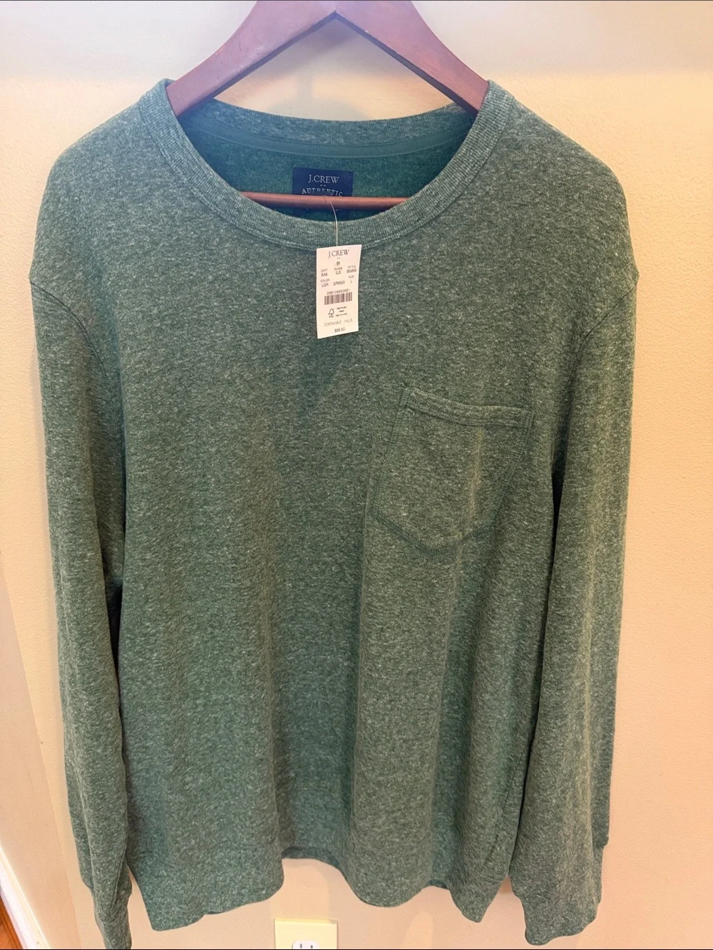 J. Crew Heathered Forest Green Long Sleeve Pocket Tee